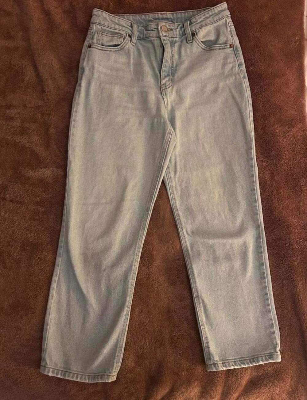 Light Wash High-Waisted Straight Leg Denim Jeans